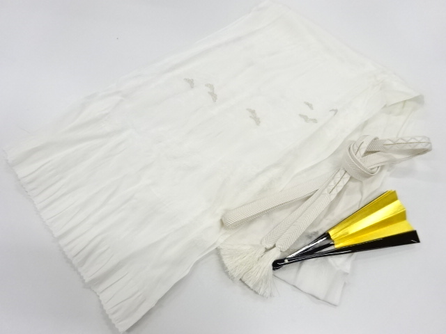 リサイクル　正絹　松模様織出し帯揚げ・帯締めセット（扇子付）